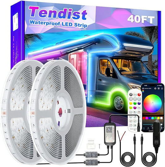 RV Awning LED Light Strip, 12V RGB Waterproof Underglow Led Light kit, Camper Awning Lights for RV Canopy Exterior, Travel Party, Van, Camper, Concession Trailer, Food Trucks (40FT)