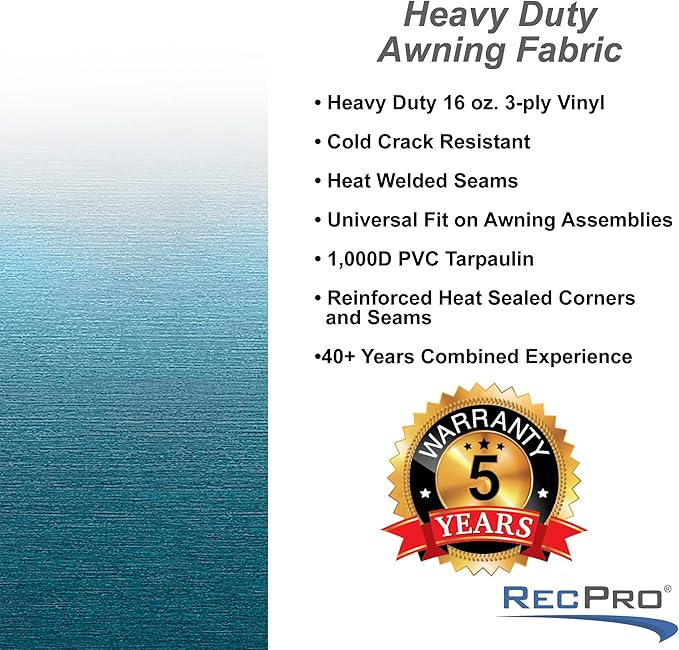 RecPro RV Awning Fabric Replacement | Width Options from 8 to 22 Feet | Variety of Color Options | 8' (96") Length RV Awning | Premium Vinyl (20' - Actual Width 19' 1", Ocean Blue Fade)