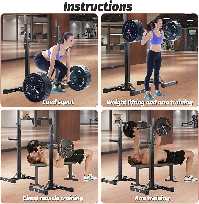 PayLessHere 550LBS Adjustable Squat Rack 40"-66", Sturdy Steel Squat Barbell Stand with Bench Press Holder for Home Gym, Portable Weight Rack