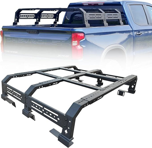 No Drill Steel Truck Bed Rack 13 Inch Overland Cargo Carrier Compatible with Fullsize & Midsize Pickup Trucks