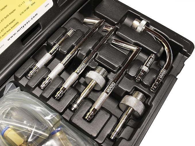 Mityvac MVA7216A ATF Refill Accessory and Adapter Kit, Converts MV7201 Fluid Extractor, Integrated Brass Ball Valve, Quick-Change Coupler, Includes 13 Foreign and Domestic Transmission Adapters