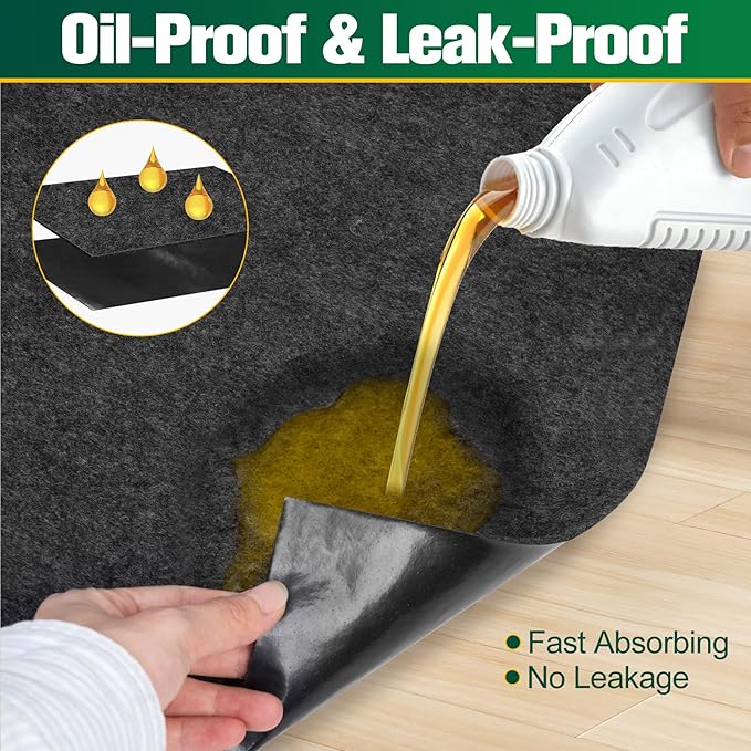 ToLanbbt Garage Floor Mat 36" x 29" - Oil Spill Mat for Under Car Driveway Oil Drip Pad with 8P Tapes, Waterproof Backing, Leak Absorbent, Reusable, Washable, Protect Garage Floor (1P, Dark Gray)