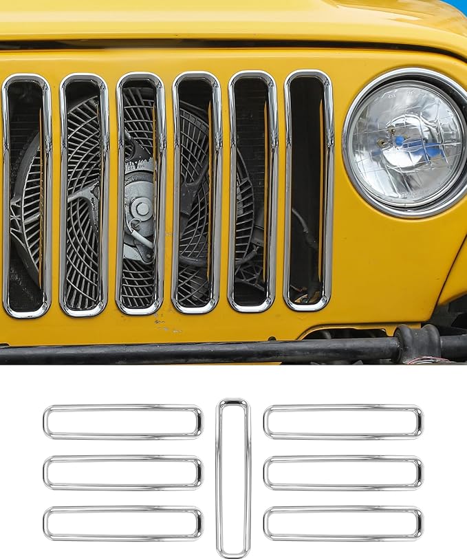 Chrome TJ Grill Inserts Front Grille Mesh no Mesh Cover Guard for Jeep Wrangler TJ 1997-2006 Clip-on Grille Accessories