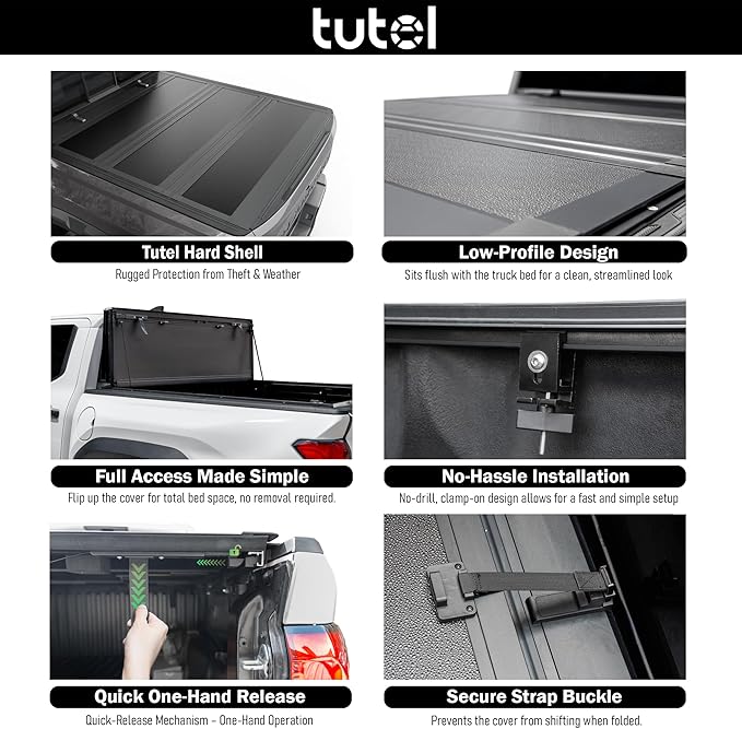 Tutel Low Profile Hard Shell Flip-Up Truck Bed Tonneau Cover|Fits 2022–2026 Ford Maverick 4'6" Bed (54.4") - TTLTMLPFU037