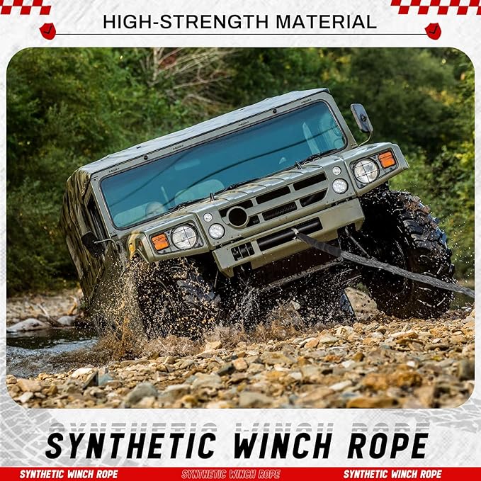 Gray Synthetic Winch Rope 3/8'' x 50ft 26, 500 Lbs Synthetic Winch Line Cable Rope with Protective Sleeve for Off Road Vehicle 4WD SUV Truck ATV UTV SUV