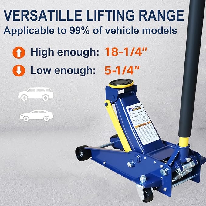 3 Ton Heavy Duty Hydraulic Floor Jack for Car (6600 lbs) with Single Piston Pump, Quick Lift, Lifting Range 5-1/4"to 18-1/4"