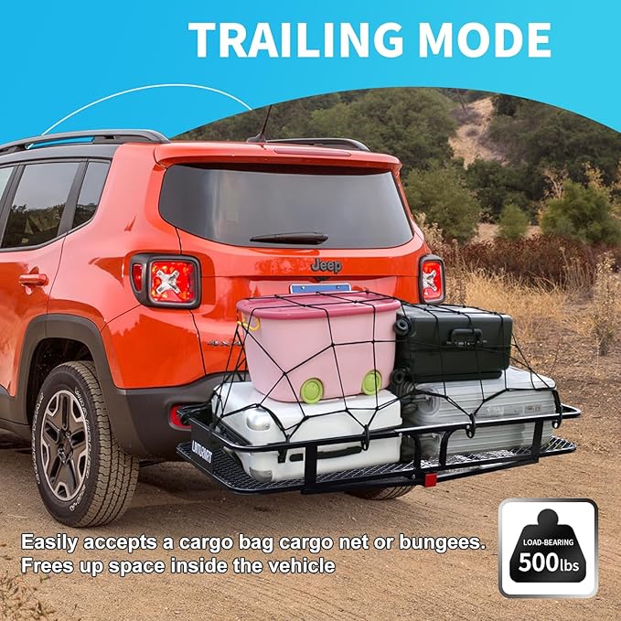 60"X21.6"X6" Hitch Cargo Carrier with Waterproof Cargo Bag(58"X20"X24"), Rust Resistant Baking Paint and Alloy Steel Material