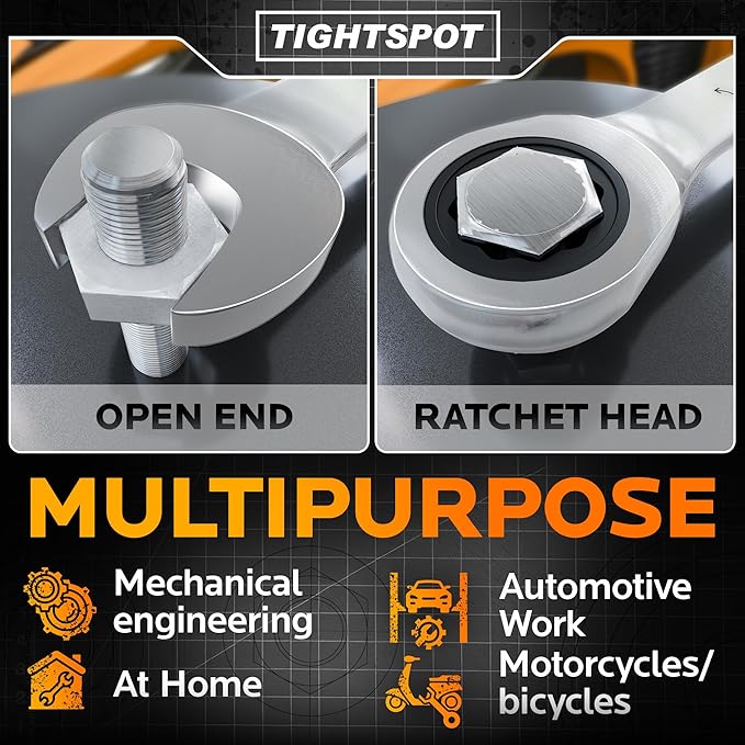 TIGHTSPOT 3/8 Inch Ratchet Combination Wrench with Precision Movement and Hardened, Polished Steel for Projects with SAE Tight Spaces