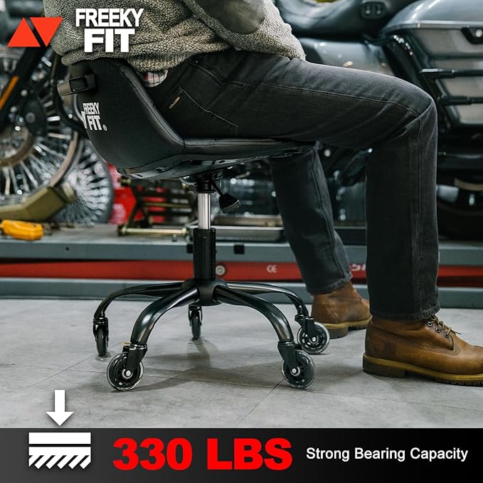 Rolling Shop Stool with Wheels, Rolling Stool with Back Support, 360° Swive Garage Chair, Height Adjustable Chair 330lb Heavy Duty for Spa Salon Massage Home Office Tattoo (Red)