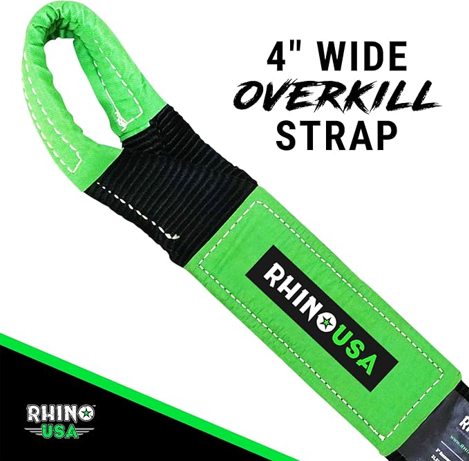 Rhino USA Recovery Tow Strap (4" x 30') - 40,320lb Break Strength - Emergency Recovery Strap Tow Rope for Diesel Trucks, Backhoe, Excavators & More - Heavy Duty Towing Strap for Offroad 4x4 Use
