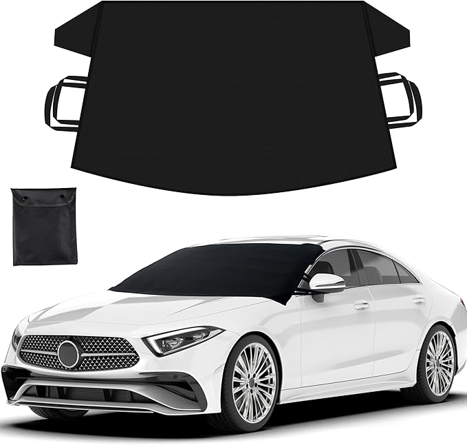 EcoNour Windshield Cover for Ice and Snow - Universal Fit for Car, SUV, Truck, Heavy Duty 600D Oxford Fabric Frost Protector for Ice & Sleet, Includes Anti-Theft Straps, Medium (69"x42")