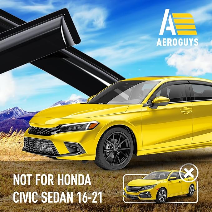 Extra Durable Window Deflectors Tape-On Window Visors Rain Guards Fit for Honda Civic 2022-2026 Sedan, Sun Visors, Wind Vent for Shades, Exterior Car Accessories - 4pcs. AG0472