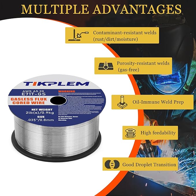0.035”Gasless Flux Cored Wire,E71T-GS,Single 2lb Spool,Perfect For Welding Galvanized Sheet, Lap Welding &Light Structural Parts.