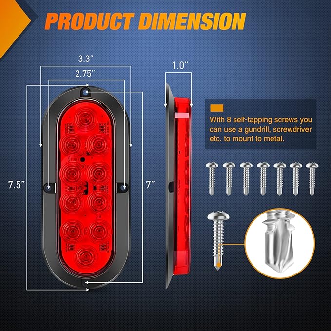 Nilight 6 Inch Oval Red LED Trailer Tail Light 4PCS 10LEDs Waterproof Stop Brake Turn Surface Mount Trailers Lights for Truck RV Boat Bus Lorry Camper Van Caravan