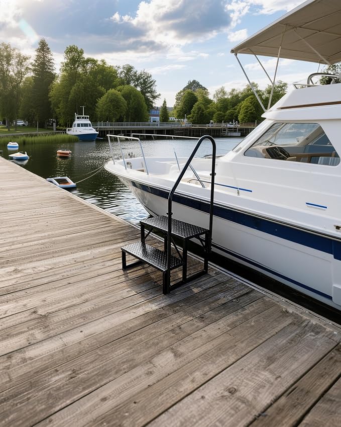 RV Steps with Handrail,2 Step Trailer Steps,Outdoor RV Stairs with Anti-Slip Pedals,Outdoor Steps for Travel Trailers,Heavy Duty Mobile Home Stairs for Camper, Porch, Spa