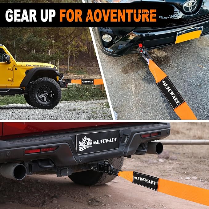 METOWARE Heavy Duty Tow Strap Recovery Kit - 4" x 30ft(40,000lbs) Tree Saver Winch Strap + Storage Bag - Truck, SUV, ATV Off Road Towing Strap Kit