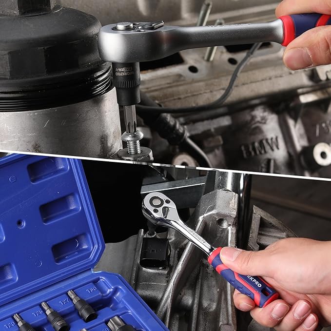 WORKPRO Torx Bit Socket Set, 1/4", 3/8" and 1/2" Drive Torx Bits 13-Piece Socket Set T8-T60, Premium S2 Steel Bits and CR-V Sockets with Storage Case