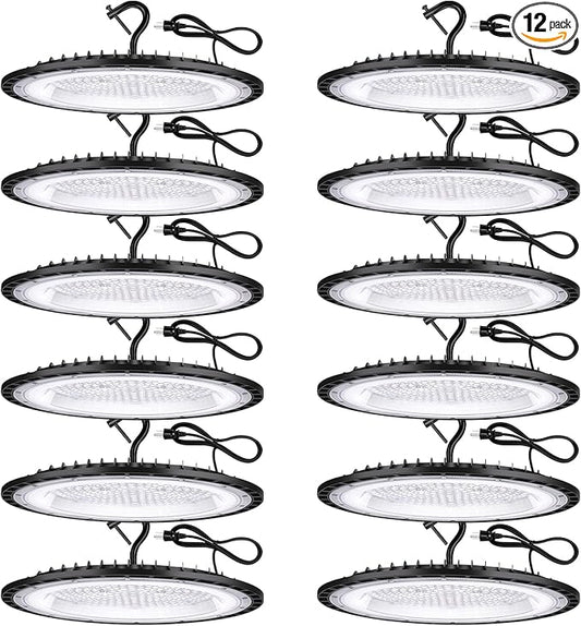 12 Pack 200W UFO LED High Bay Lights,120VAC IP66 Waterproof,90800LM 5000K Daylight, 850W MH/HPS with Plug Commercial Bay Lighting for Barn,Gym,Factory,Warehouse,Shop,Workshop,Gym