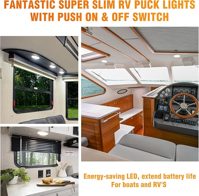 Facon 3.5" LED RV Puck Light Surface Mount - 2Pack, 12V RV Dome Light with Switch, 230LM Cool White (4000K), Ideal for RVs, Motorhomes, Campers, Marine Vehicles