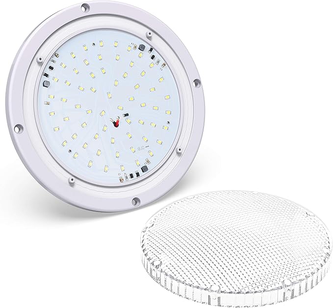 Leisure LED RV Trailer Camper 5th Wheel White 8.5" Round Scare Porch 12V LED Light 600 LM