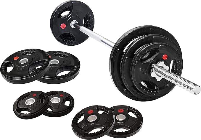 Cast Iron Standard Weight Plates Including 5FT Standard Barbell with Star Locks, 45-Pound Set (35 Pounds Plates + 10 Pounds Barbell), Multiple Styles