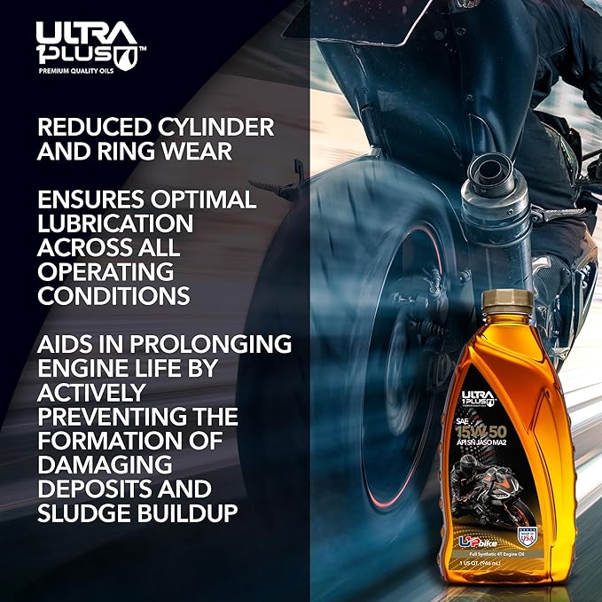 ULTRA 1PLUS 4T 15W-50 Full Synthetic Motorcycle Oil API SN JASO MA2-15W50 motor oil, 12 QTS