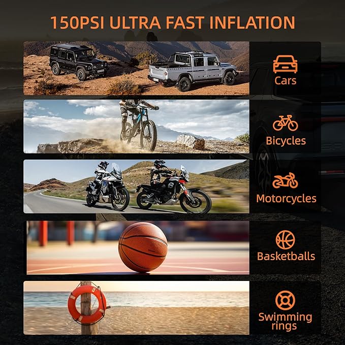 Jump Starter with Air Compressor 4000A Portable Battery Pack 10000mAh Power Bank Emergency SOS LED Light 22-Cylinder 150PSI Cordless AutoShutoff Tire Inflator Window Breaker