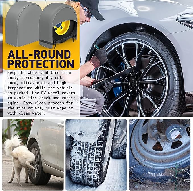 K-Musculo RV Tire Covers 2-Pack, Waterproof Wheel Covers for RV Wheel Travel Trailer Camper Truck SUV, Fit 19-22 Inch Tire Diameter (Gray)