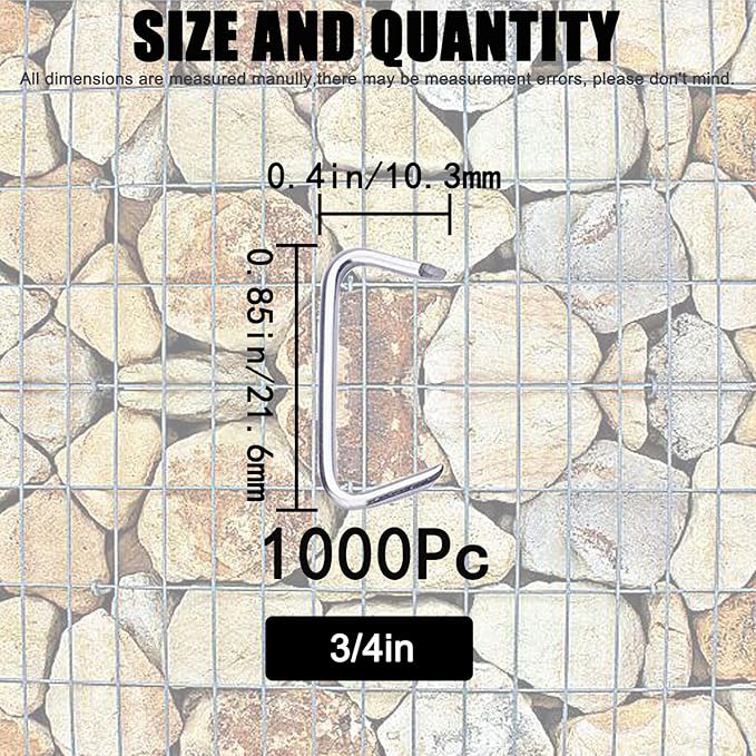 1000Pcs 3/4" Galvanized Hog Rings Assortment Kit, Professional Hog Rings Installation Kit for Bungee Shock, Cords, Animal Pet Cages