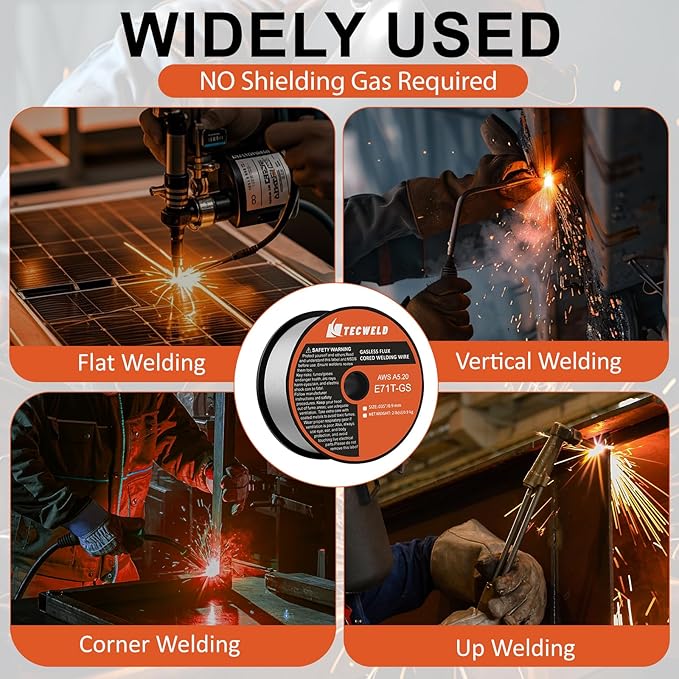 0.35" Flux Core Welding Wire - E71T-GS Gasless, Low Splatter, Mild Steel MIG Wire - Fits Most MIG Welders - 2 lb Spool