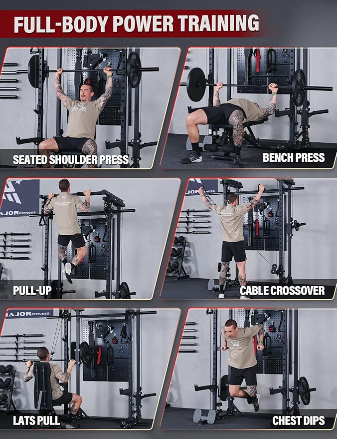 Major Fitness Drone3 Smith Machine – All-in-One Home Gym Squat Rack with Weight Bar, Cable Crossover Machine – Heavy-Duty Fitness Equipment for Strength Training and Full-Body Workouts
