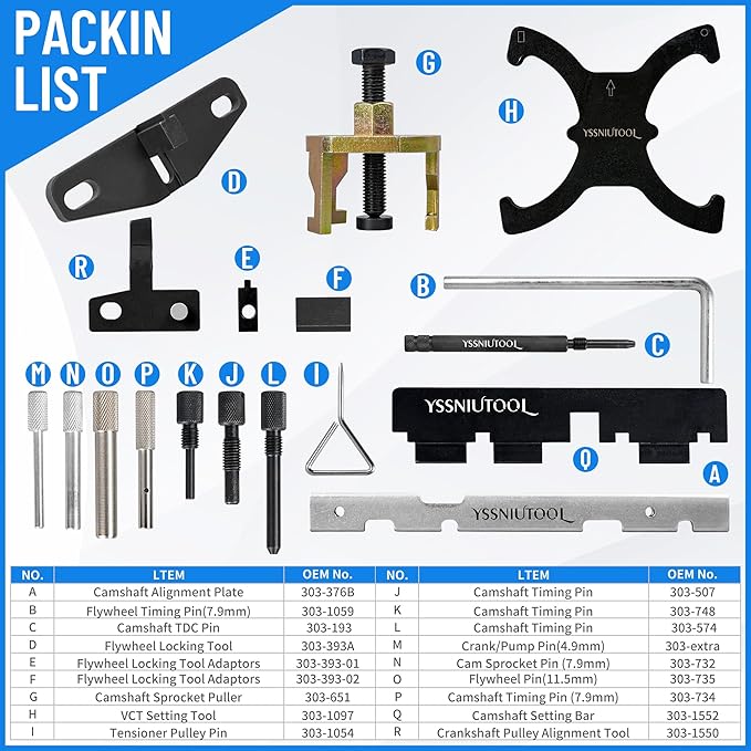 18pc Timing Tool for Ford, Engine Timing Tool Kit Camshaft Flywheel Locking Tools for Ford Fiesta Fusion Escape Mazda 1.4 1.6 1.8 2.0 Di/TDCi/TDDi ECOBOOST 1.6 Ti-VCT 1.5 1.6 VVT 2.5L Replace 303-1097