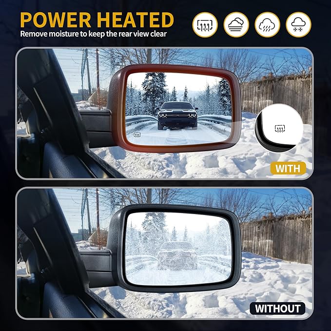 DWVO Right Passenger Side Mirror fit 09-16 Dodge Ram 1500, 10-16 Ram 2500 3500 4500 5500, Door Mirror with Power Adjustable Heated Led Turn Signal Puddle Light