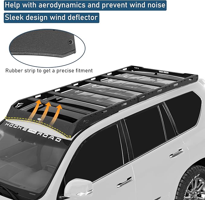 Hooke Road GX460 Full Length Roof Rack Aluminum Cross Bars for 2010-2023 Lexus GX460, Low Profile Overlanding Rooftop Storage Cargo Basket Rails Luggage Carrier