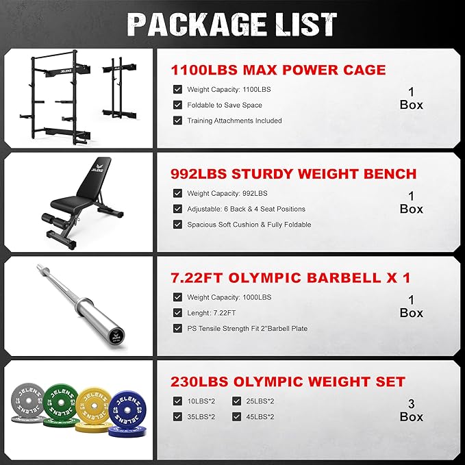 Folding Squat Rack, Wall Mounted Power Rack for Home Gym, Space Saving Multi-Functional Power Cage with Attachments