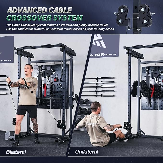 MAJOR FITNESS Drone3 Power Cage - Multi-Function Power Rack for Home Gym, Squat Rack with Pull-up Bar, Cable Crossover System, J-Hooks, for Strength Training, Heavy-Duty Steel Construction