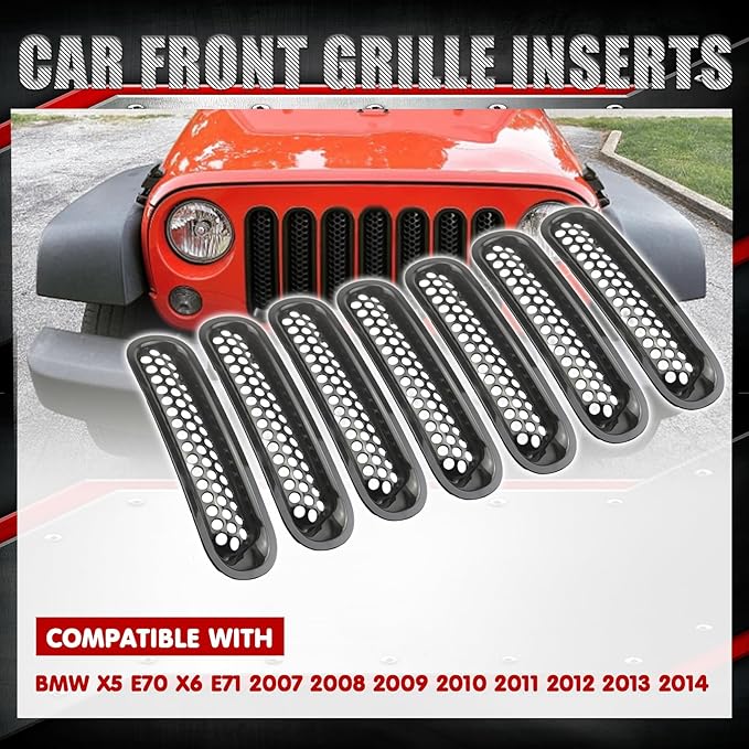 Front Grill Mesh Insert Grille Guard Gloss Black Fits for Jeep Wrangler JK JKU Sport Freedom Unlimited Sahara Rubicon 2007-2017 Front Insert Grille Clip-In