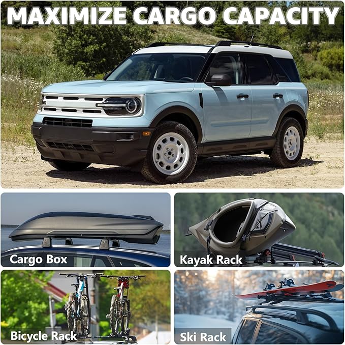Roof Rack Cross Bars Compatible with Ford Bronco Sport On-Road Base & Bigbend 2021-2025 & Outer Banks 2021 & Heritage Edition 2023,Adjustable 300LBS Anti-Theft Lock Crossbar for Bike,Snowboard,Luggage