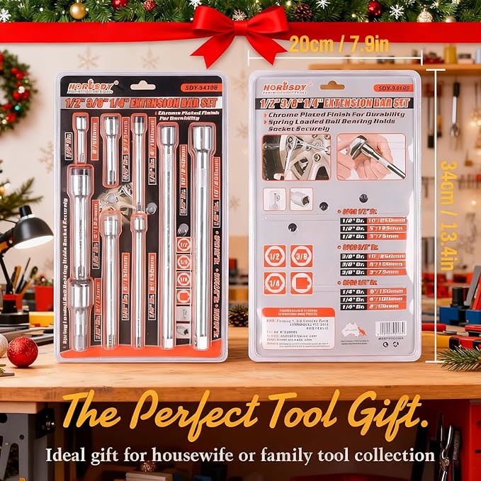 HORUSDY 9-Piece Socket Extension Bar Set, Ratchet Extension Bar Set,1/4", 3/8", and 1/2" Impact Drive Socket, Drive Tool Accessory, CR-V Steel Storage Tray