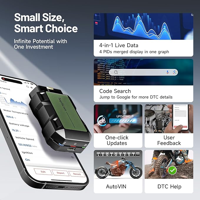 Motorcycle Scan Tool TOPDON TopScan Moto, All System Bidirectional Motorcycle Scanner for Harley, Duca ti, BMW & Japan Brands, Reset Services Motorcycle Diagnostic Scanner, AutoVIN Diagnostic Tool