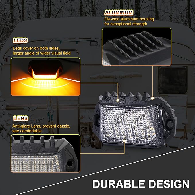 RV Exterior LED Light, 39 LED Porch Light With 1300LM White/1000LM Amber 12V Lights Replacement Kits for Trailers Campers