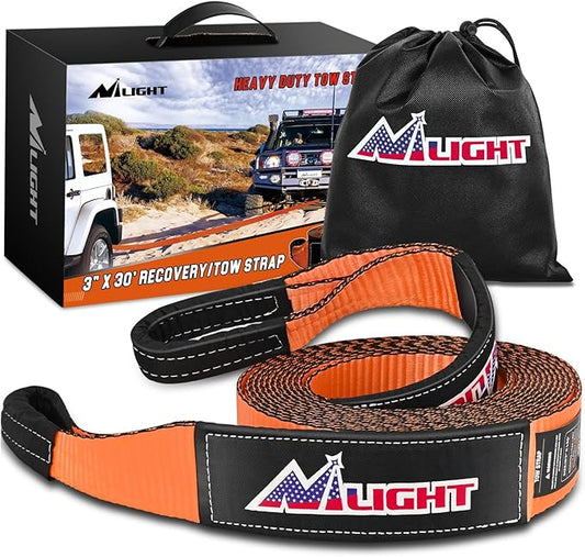 Nilight 3" x 30' Recovery Tow Strap Lab Tested 31,500lbs Break Strength Heavy Duty Off Road Straps with Triple Reinforced Loop Emergency Towing Rope of Mind for SUV, UTV, ATV, Truck, 2 Years Warranty