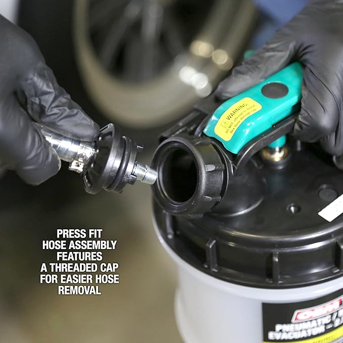 OEMTOOLS 24937 Pneumatic/Manual Fluid Extractor, 1.5 Gallon (6L) Oil Extractor Pump, For Coolant, Transmission, and Power Steering Fluid, 2 Dipstick Adapters, 5ft Hose