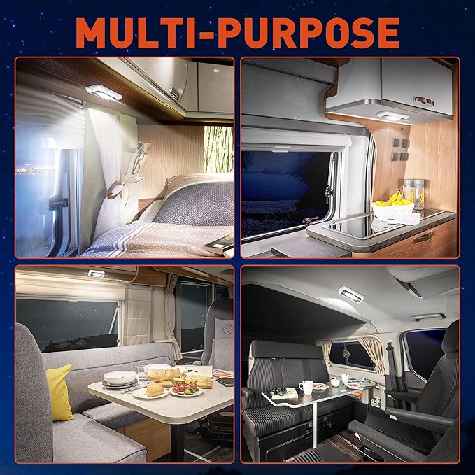 6 Inch RV Lights Interior with Smart Touch Control, LED Utility Awning Light White 6000K, IP68 Waterproof Aluminum for RV Trailers Travel Campers Cabinet SUV Truck MPV Hallway