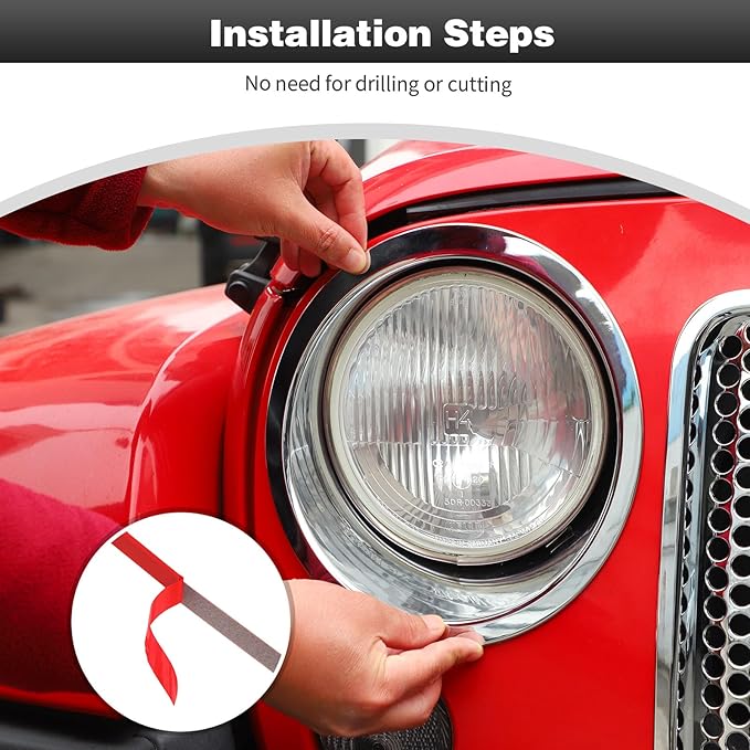 CheroCar for JK Mesh Grille Grill Insert & Headlight Cover Trim Exterior Accessories for Jeep Wrangler JK 2007-2017,Chrome…