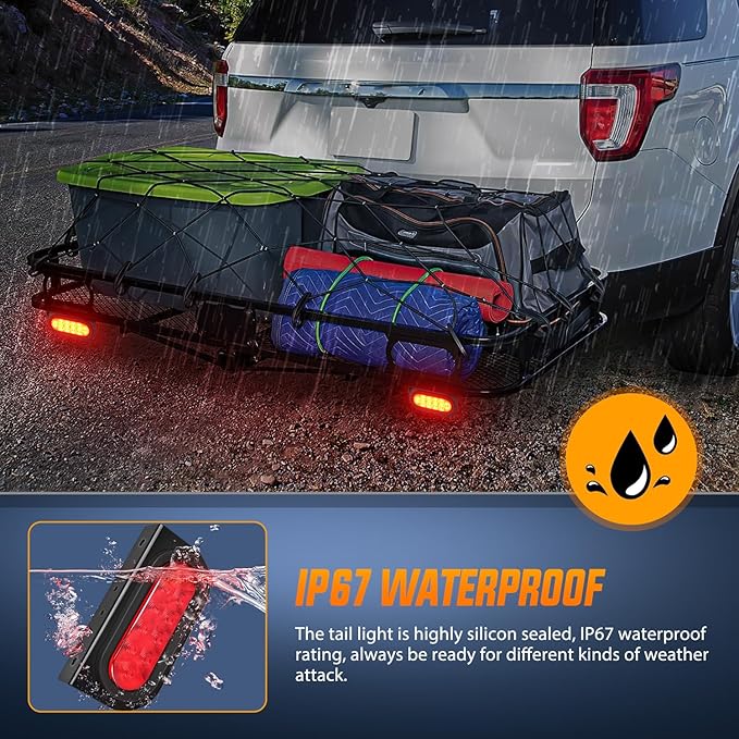 Nilight Hitch Cargo Carrier Oval Light Kit 2PCS 6Inch Red w/Flush Mount Grommet Bracket Harness Waterproof Stop Turn Signal Tail Lights for Luggage Bike Rack Truck Trailer