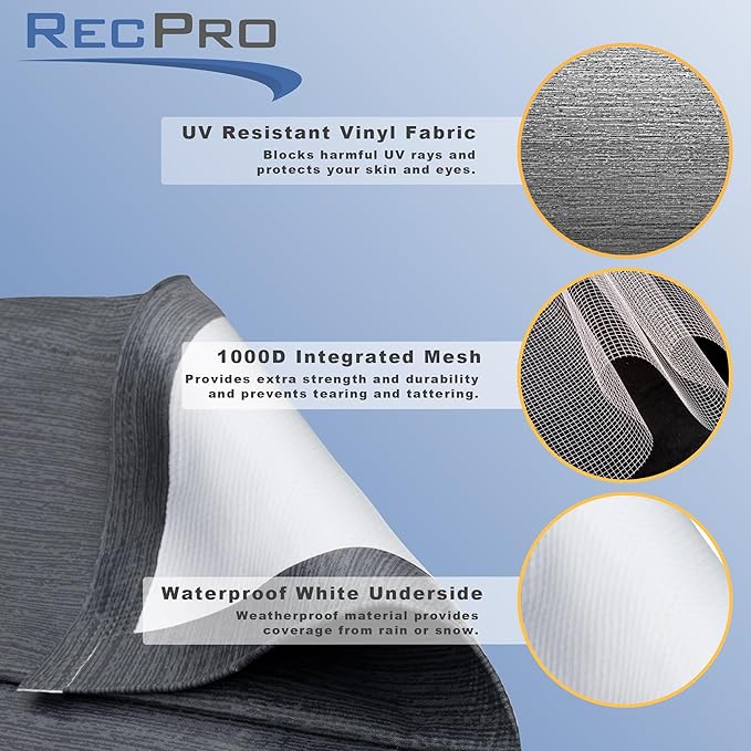 RecPro RV Awning Fabric Replacement Heavy Duty 16 oz. Weatherproof Vinyl | Universal Camper Awning Replacement for RV, Trailer, Motorhome | Gray Fade, 21' (Fabric 20'1")