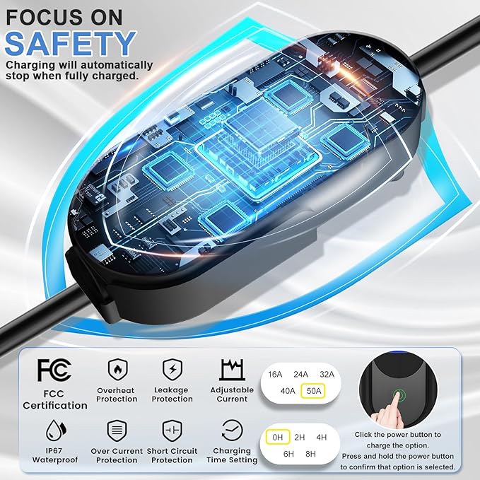 SubSun Universal Portable Level 2 EV Charger 50Amp 240V Electric Car Charger for All North American EVs Includes J1772, 33FT EV Charging Cable
