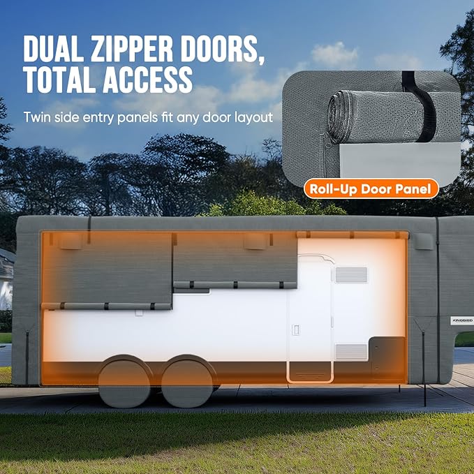 KING BIRD RV Cover, Heavy Duty 5-Layer Snow Protection, Fits 29-33ft 5th Wheel Campers, with Adhesive Repair Patches,Windproof Straps&Tire Covers