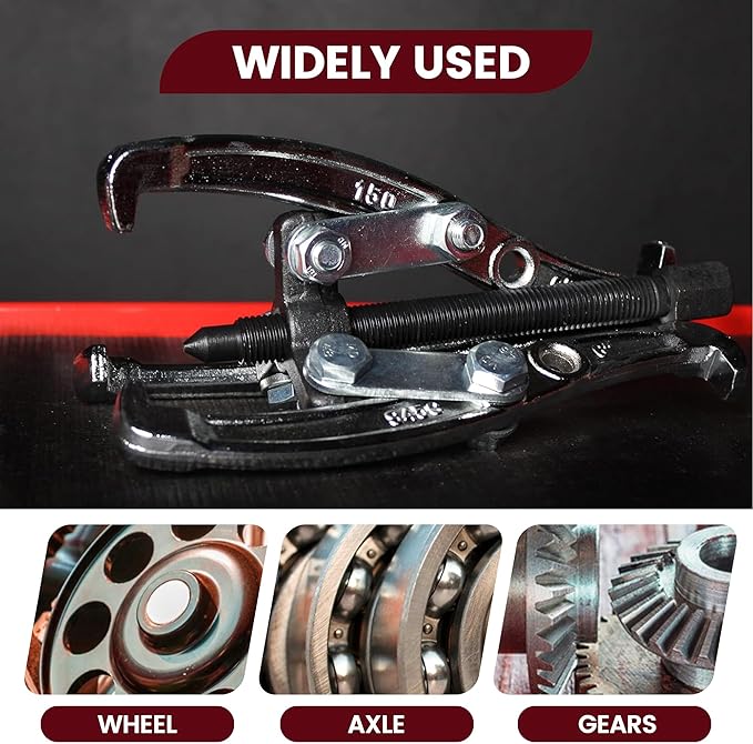 Motor Tech Gear Puller Set, 3" 4" 6" 8'' 3 Jaw Puller Kit for Pulley Gear Bearing Flywheel Removal, Heavy Duty Pulley Puller with Reversible Jaws Bearing Puller Tool Kit (3'' 4'' 6'' 8'')